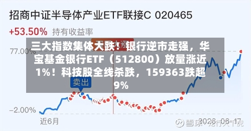 三大指数集体大跌!银行逆市走强,华宝基金银行ETF(512800)放量涨近1%!科技股全线杀跌,159363跌超9%