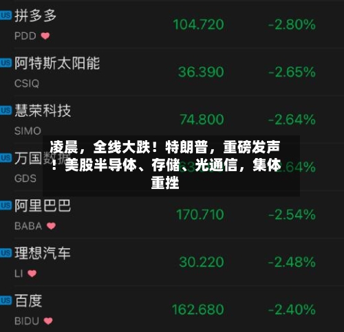 凌晨，全线大跌！特朗普，重磅发声！美股半导体、存储、光通信	，集体重挫-第3张图片
